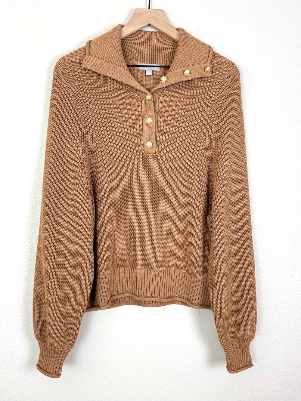 J. Crew Ribbed Cotton Button Collar Sweater Nautical Brown Tan Knit Size XL - Picture 4 of 10